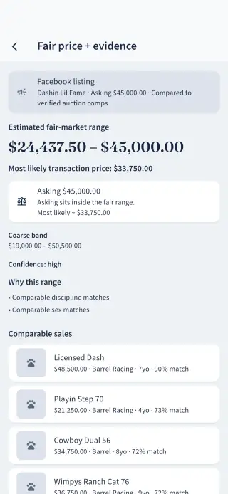 HorseKBB fair market range report